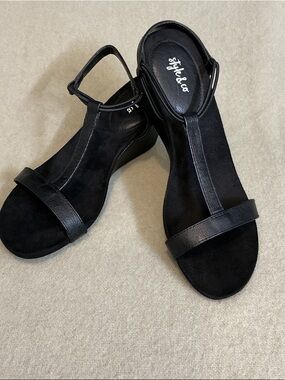 Style & Co. Black T-Strap Wedge Sandals with Ankle Strap